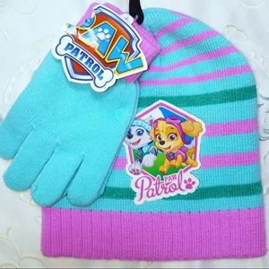 Paw Patrol Kids Knitted Hat with Matching Gloves NWT